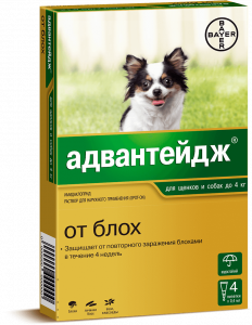 Адвантейдж (Bayer) капли (4пип х 0,4мл) против паразитов для собак до 4кг (ЛИЦЕНЗИЯ)