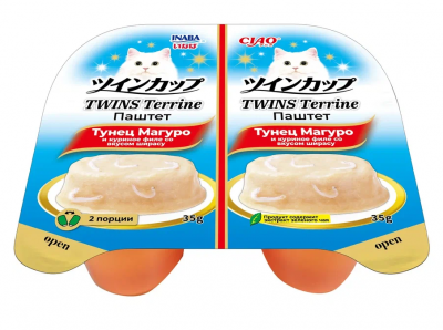 Inaba Ciao Twins Terrine 0,07кг (35г*2шт) RU1202 Паштет для кошек тунец Магуро и куриное филе со вкусом ширасу Inaba Ciao Twins Terrine 0,07кг (35г*2шт) RU1202 Паштет для кошек тунец Магуро и куриное филе со вкусом ширасу