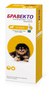 Бравекто СпотОн (MSD Animal health) 112,5мг (1пип) от блох и клещей для собак 2,0-4,5кг (на 12 недель) (ЛИЦЕНЗИЯ)
