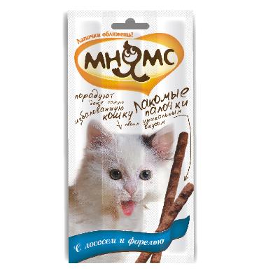 Мнямс: лакомые палочки (3шт) с лососем и форелью д/кошек, 15гр