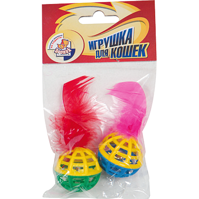 Игрушка "Погремушка с бубенчиком и пером" (2шт) Зооник (1649)