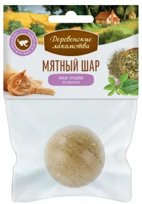 Деревенские лакомства кошачья мята Мятный шар Тимьян + пустырник, 22г.