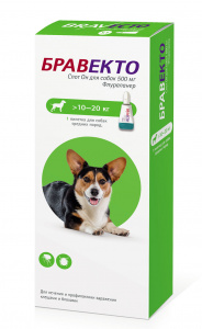 Бравекто СпотОн (MSD Animal health) 500мг (1пип) от блох и клещей для собак 10-20кг (на 12 недель) (ЛИЦЕНЗИЯ)