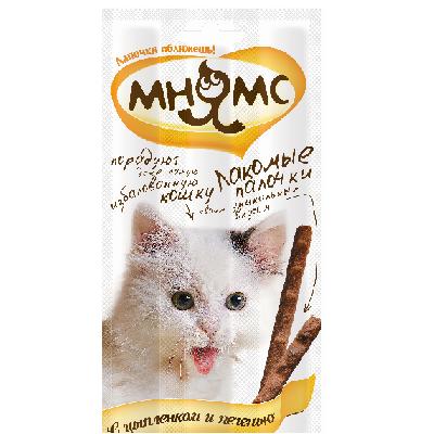 Мнямс: лакомые палочки (3шт) с цыпленком и печенью д/кошек, 15гр