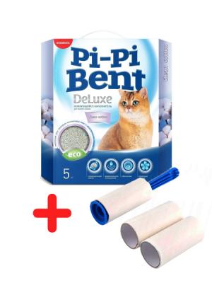 Pi-Pi-Bent 5кг DeLuxe Clean cotton комкующийся, наполнитель для кошек (упаковка 4шт) + подарок Pi-Pi-Bent 5кг DeLuxe Clean cotton комкующийся, наполнитель для кошек (упаковка 4шт) + подарок