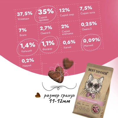 Best Dinner Cat Adult Holistic Sterilized 1,5кг говядина с розмарином сухой для стерилизованных кошек (405497) Best Dinner Cat Adult Holistic Sterilized 1,5кг говядина с розмарином сухой для стерилизованных кошек (405497)