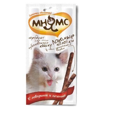 Мнямс: лакомые палочки (3шт) с говядиной и печенью д/кошек, 15гр