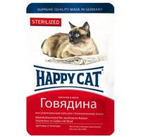 Happy Cat 0,1кг говядина кусочки в желе для стерилизованных кошек (190104)