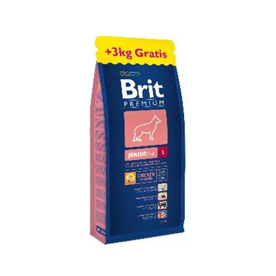 Brit Премиум Dog Junior L 15кг + 3кг курица+рис (д/крупных пород от 3-24 мес) сухой д/щенков ПРОМО 