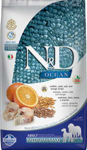 Farmina (Фармина) N&D Ancestral Grain Dog Ocean 12кг сухой низкозерновой с треской и апельсином для собак средних и крупных пород 4152 (036636)
