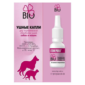 Топ-Вет: Отоферонол BIO капли для обработки ушей д/кошек и собак, 10мл