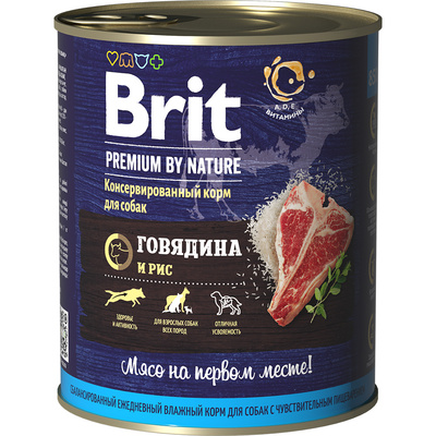 Brit Premium by Nature 0,85кг говядина и рис, консервы для собак NEW