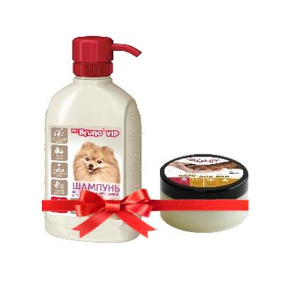 Mr.Bruno VIP: шампунь-конд. "Роскошный объем" д/собак с густ.шерс.+ воск д/лап ПРОМО