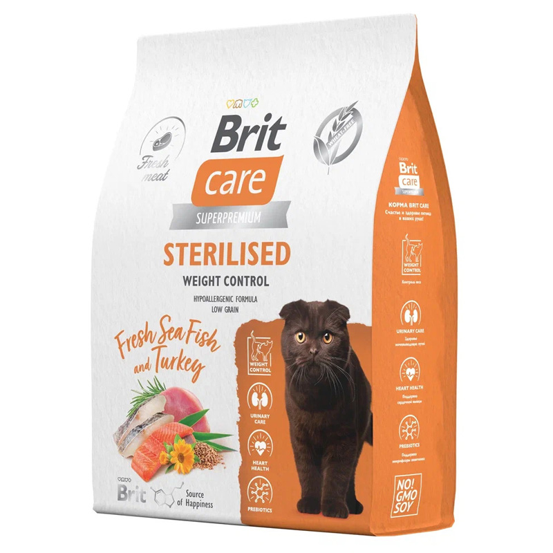 Brit Care Cat Superpremium Sterilised 7кг морская рыба и индейка сухой ...