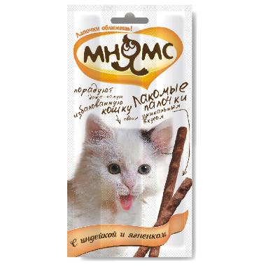 Мнямс: лакомые палочки (3шт) с индейкой и ягненком д/кошек, 15гр