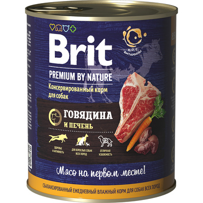 Brit Premium by Nature 0,85кг говядина и печень консервы для собак NEW