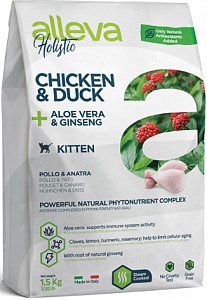 Alleva Holistic Kitten 0,4кг курица, утка, алое вера, женьшень сухой для котят (P0021)