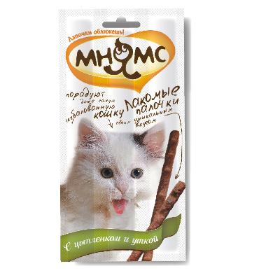 Мнямс: лакомые палочки (3шт) с цыпленком и уткой д/кошек, 15гр