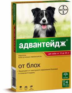 Адвантейдж (Bayer) капли (4пип х 2,5мл) против паразитов  для собак 10-25кг (ЛИЦЕНЗИЯ)
