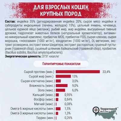 ТерриториЯ Кавказ 0,35кг Индейка с морошкой для кошек крупных пород (562708) ТерриториЯ Кавказ 0,35кг Индейка с морошкой для кошек крупных пород (562708)
