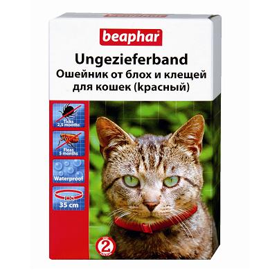 Ошейник (Beaphar) от блох и клещей (6мес), 35см для кошек красный (ЛИЦЕНЗИЯ)