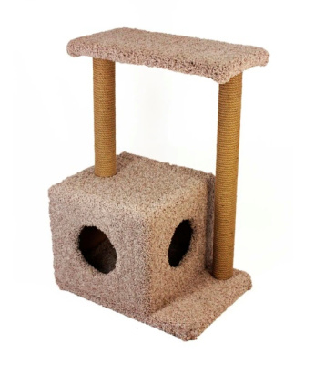 Домик (Меридиан) когтеточка Квадратный двухэтажный 2 окна, ковролин (50*36*75) песок для кошек