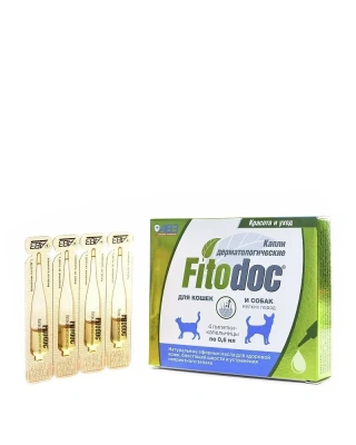 Капли дерматологические (АВЗ) Fitodoc для  кошек и собак мелких пород (4пип) Капли дерматологические (АВЗ) Fitodoc для  кошек и собак мелких пород (4пип)