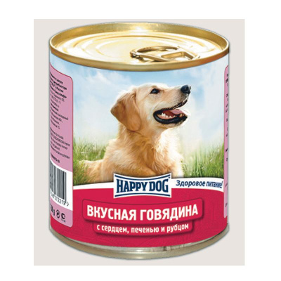 Хеппи Дог 750г говядина с сердцем, печенью и рубцом консервы д/собак (072219)