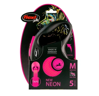 Рулетка (Flexi) New Neon М ремень 5м до 25кг розовый