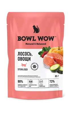 Bowl Wow 0,085кг лосось и овощи в соусе для стерилизованных кошек (662785)