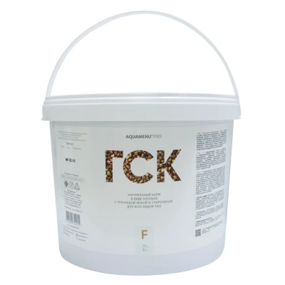 Аква Меню ГСК F ежедневный корм с гречневой мукой и спирулиной для аквариумных рыб, хлопья, ведро 11л/2кг