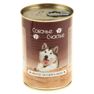 Собачье счастье 750г Мясное ассорти в желе консервы д/собак (072134)
