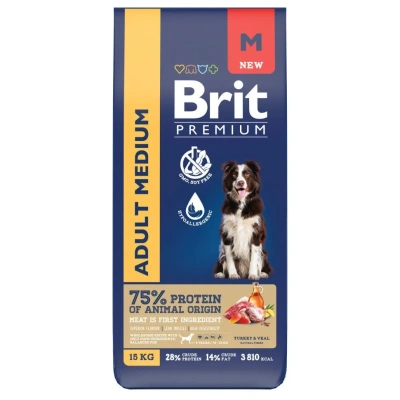 Brit Premium Dog Adult Medium 15кг курица для взрослых собак средних пород (10–25 кг) (49967)