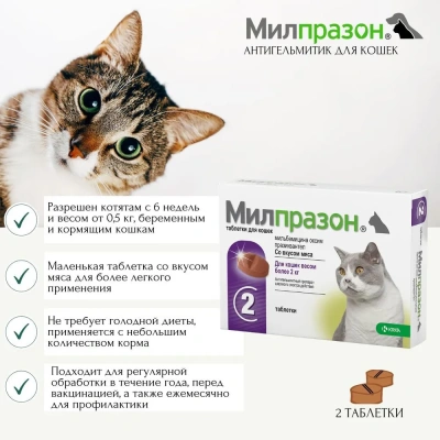 Милпразон таб для кошек 16мг/40мг №2 (КРКА) (ЛИЦЕНЗИЯ) Милпразон таб для кошек 16мг/40мг №2 (КРКА) (ЛИЦЕНЗИЯ)