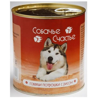 Собачье счастье 410г Говяжьи потрошки с рисом консервы д/собак (075852)