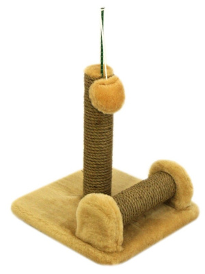 Когтеточка (Меридиан) двойная на подставке, джут (30*28*32) светло-коричневый для котят