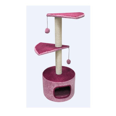 Домик (Зооник) 22054-12 круглый с 2 площадками, велюр ковровый, розовый (540*560*1030)