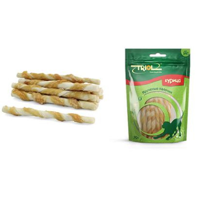 Triol Палочки крученые с курицей для собак, 70г