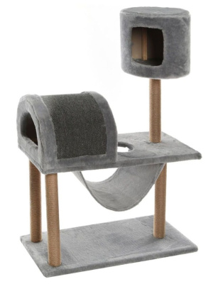Комплекс (Меридиан) когтеточки с домиком и гамаком, джут (90*42*125) светло-серый д/кошек