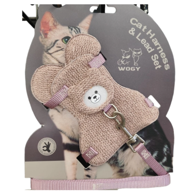 Комплект Wogy шлейка Мишка с поводком 120х1см, микс для кошек  Комплект Wogy шлейка Мишка с поводком 120х1см, микс для кошек