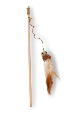 Дразнилка YUGI удочка мышка с перьями коричневая для кошек, 40см /YT110889/