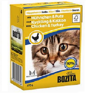 Бозита 370г мясные кусочки в соусе с кур.и индейкой консервы д/кошек (Tetra Pak) (049346)