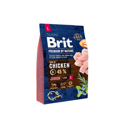 Brit Premium by Nature Dog Junior L 3кг курица и рис сухой для щенков крупных пород 1-24 месяцев (526420)