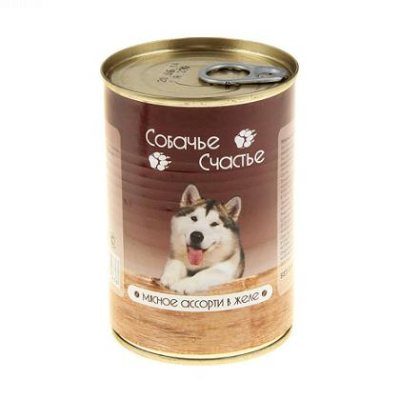 Собачье счастье 410г Мясное ассорти в желе консервы д/собак (075838)