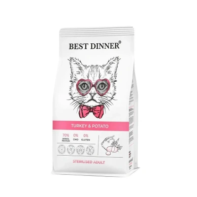Best Dinner Cat Adult Sterilized 10кг индейка с картофелем сухой для стерилизованных кошек 