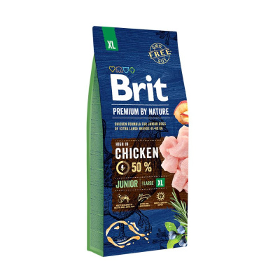 Brit Premium by Nature Dog Junior XL 15кг курица и рис сухой для гигантских пород 1-3 мес. щенков (526505)