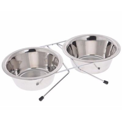 Комплект (RAINTECH) подставка двойная порошковое покрытие с 2 мисками 11,5см 200мл*2 /DDWF2B-PC-1/2 Pt