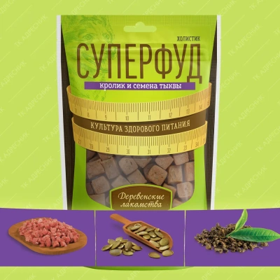 Деревенские лакомства 0,09кг Суперфуд кролик и семена тыквы для собак (711908)                          