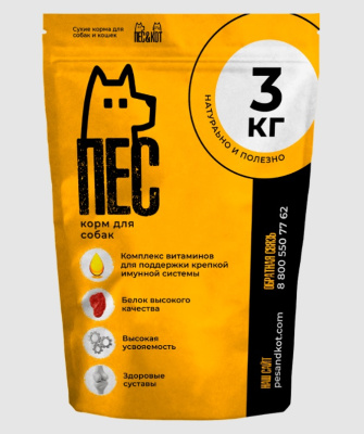 Пёс&Кот  3кг сухой для взрослых собак  мелких пород (вес 1-10кг) (167289)