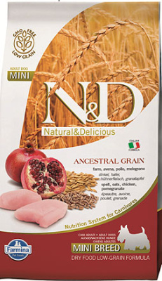 Фармина Н&Д Лоу Грэйн Дог с курицей и гранат для взрослых собак мелких пород 12кг (021991)